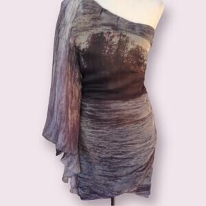 NWOT 100% Silk Leon Max Limited Edition 1 Shoulder Cocktail Dress Size 10